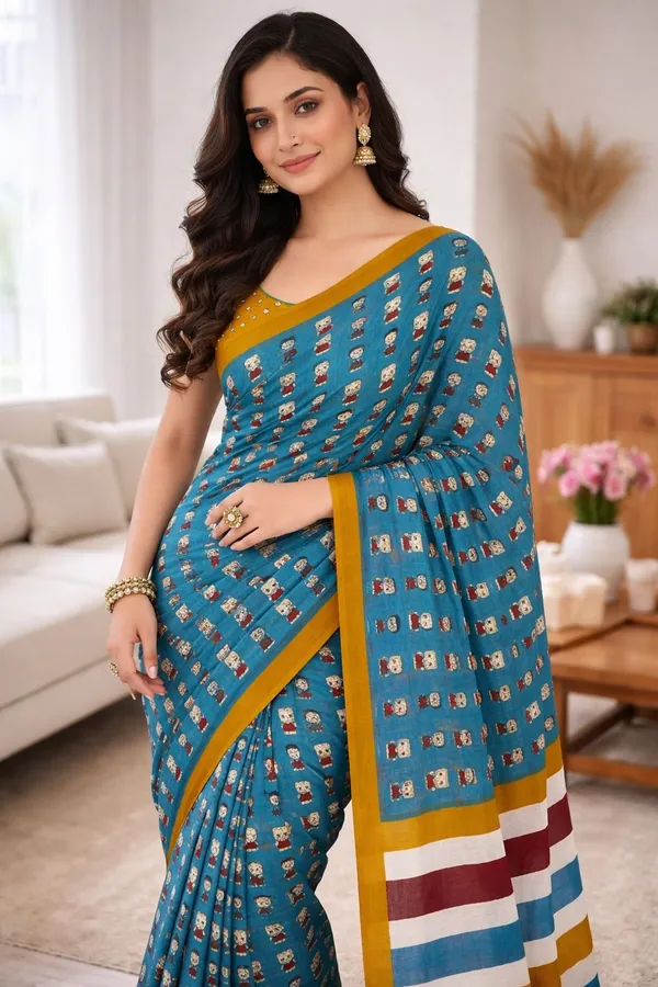 Leelavati_Printed_Ikkat_Pure_Cotton_Saree_Light_Blue