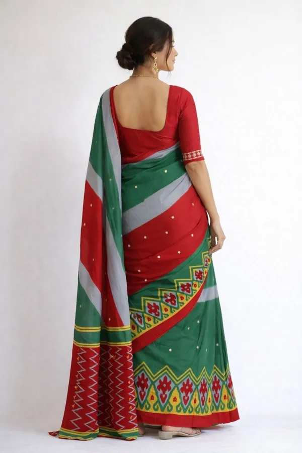 Leelavati_Printed_Ikkat_Pure_Cotton_Saree_Green