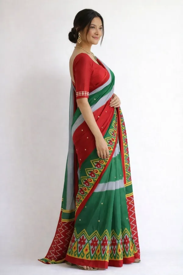 Leelavati_Printed_Ikkat_Pure_Cotton_Saree_Green