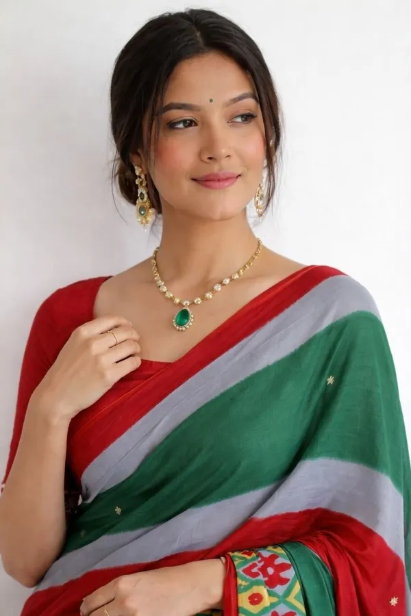 Leelavati_Printed_Ikkat_Pure_Cotton_Saree_Green