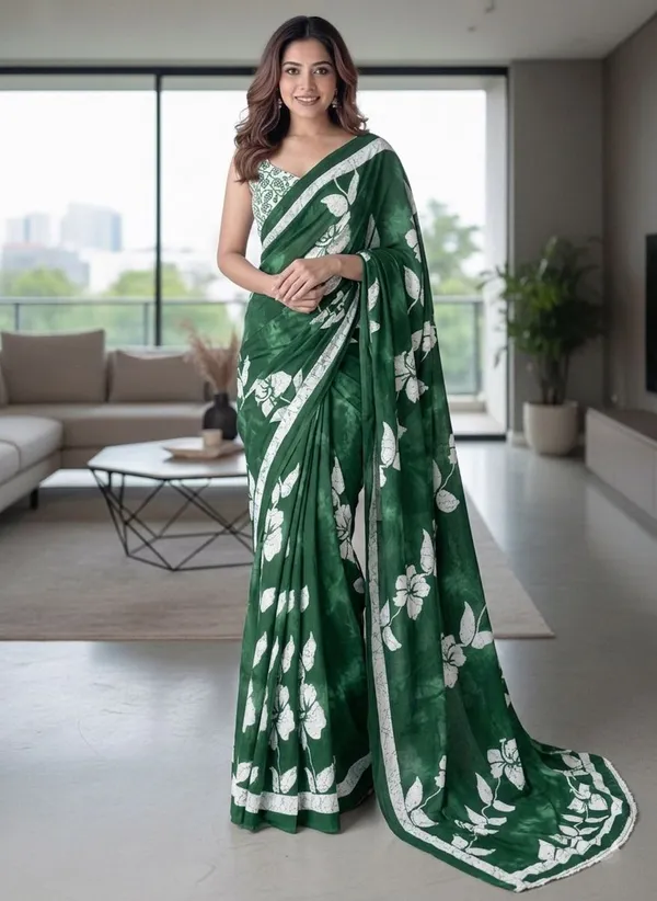 Leelavati_Blocked_Printed_Ikkat_Pure_Cotton_Saree_Green