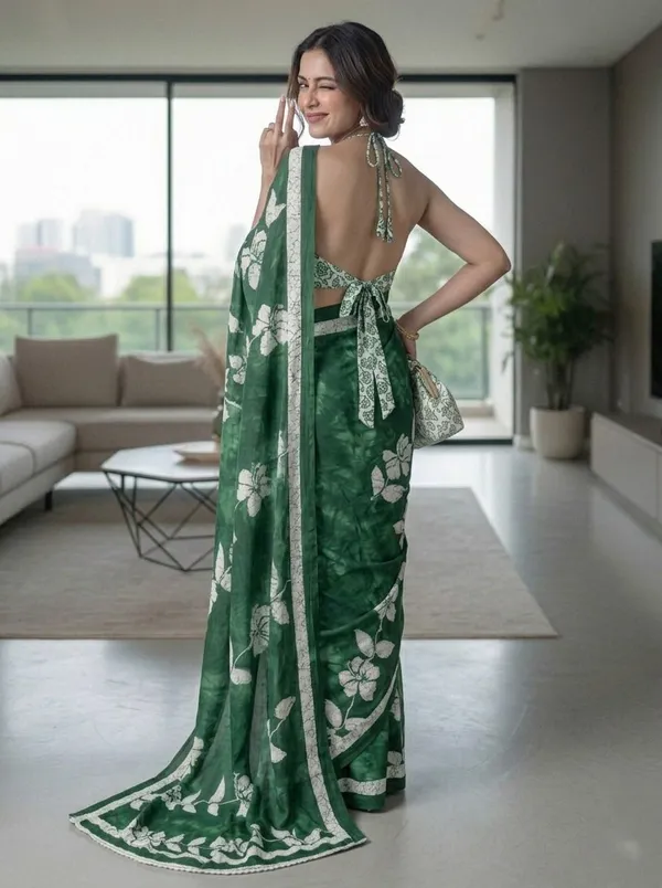 Leelavati_Blocked_Printed_Ikkat_Pure_Cotton_Saree_Green