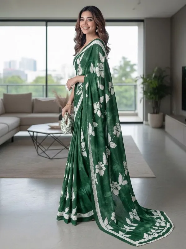 Leelavati_Blocked_Printed_Ikkat_Pure_Cotton_Saree_Green