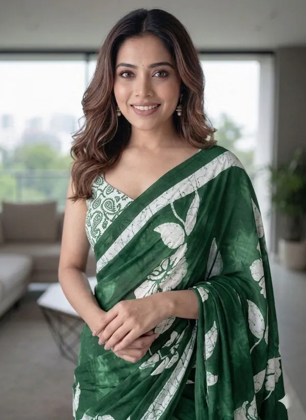 Leelavati_Blocked_Printed_Ikkat_Pure_Cotton_Saree_Green