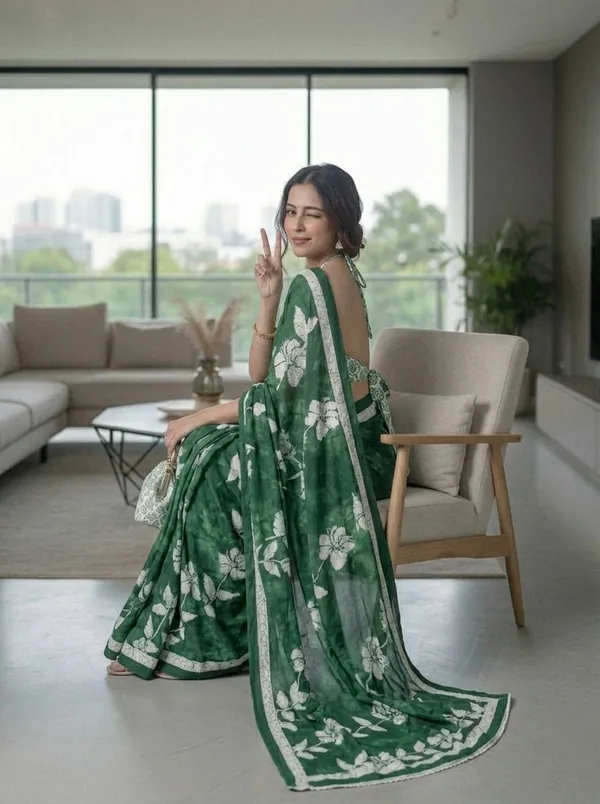 Leelavati_Blocked_Printed_Ikkat_Pure_Cotton_Saree_Green