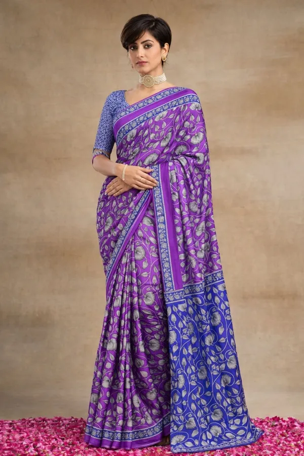 Leelavati_Blocked_Printed_Ikkat_Pure_Cotton_Saree_Purple
