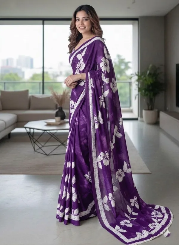 Leelavati_Blocked_Printed_Ikkat_Pure_Cotton_Saree_Purple