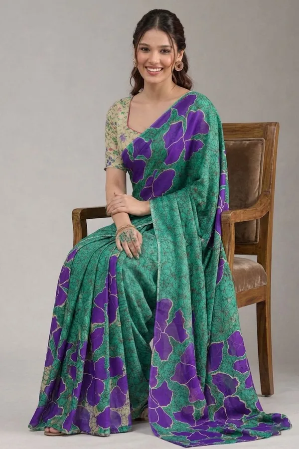 Leelavati_Blocked_Printed_Ikkat_Pure_Cotton_Saree_Blue