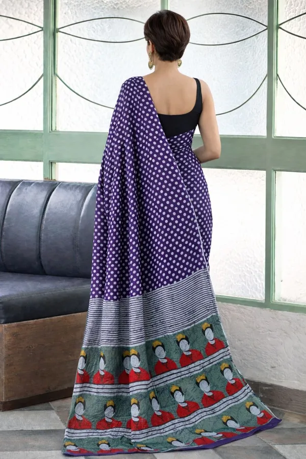 Leelavati_Printed_Floral_Print_Geometric_Print_Blocked_Printed_Ikkat_Pure_Cotton_Saree_Blue