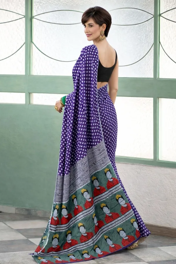 Leelavati_Printed_Floral_Print_Geometric_Print_Blocked_Printed_Ikkat_Pure_Cotton_Saree_Blue