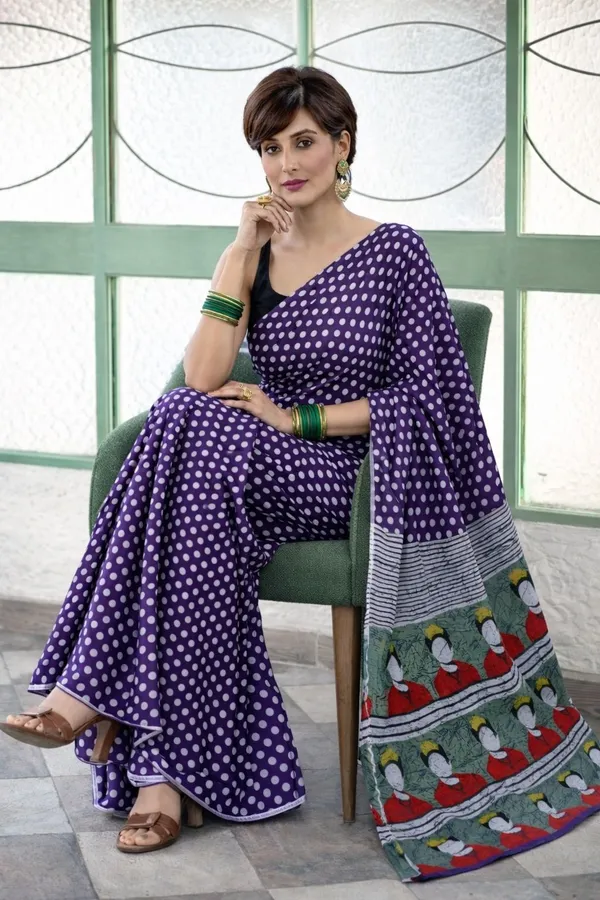 Leelavati_Printed_Floral_Print_Geometric_Print_Blocked_Printed_Ikkat_Pure_Cotton_Saree_Blue