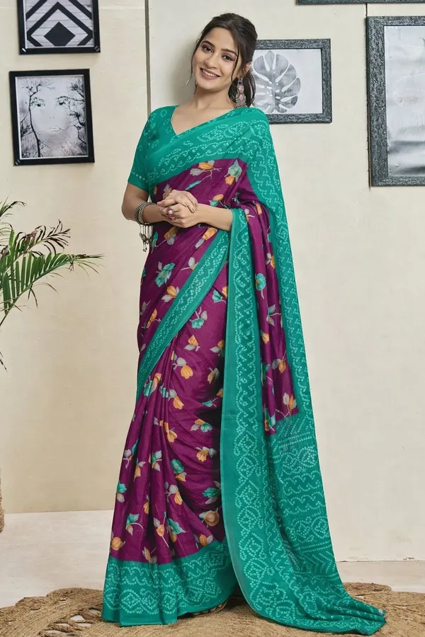 Leelavati_Printed_Floral_Print_Geometric_Print_Blocked_Printed_Ikkat_Pure_Cotton_Saree_Magenta