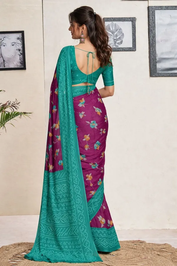 Leelavati_Printed_Floral_Print_Geometric_Print_Blocked_Printed_Ikkat_Pure_Cotton_Saree_Magenta