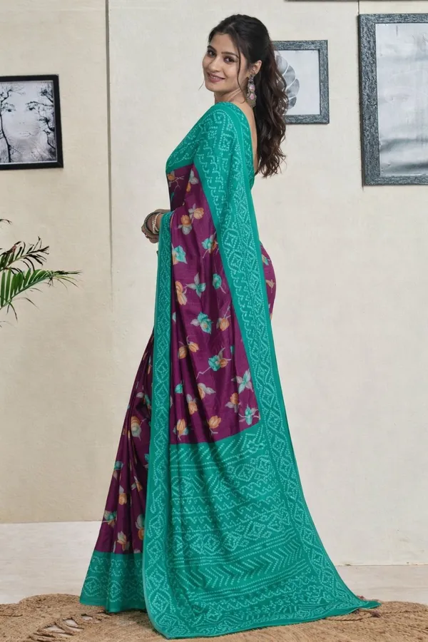 Leelavati_Printed_Floral_Print_Geometric_Print_Blocked_Printed_Ikkat_Pure_Cotton_Saree_Magenta