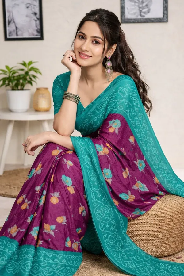 Leelavati_Printed_Floral_Print_Geometric_Print_Blocked_Printed_Ikkat_Pure_Cotton_Saree_Magenta