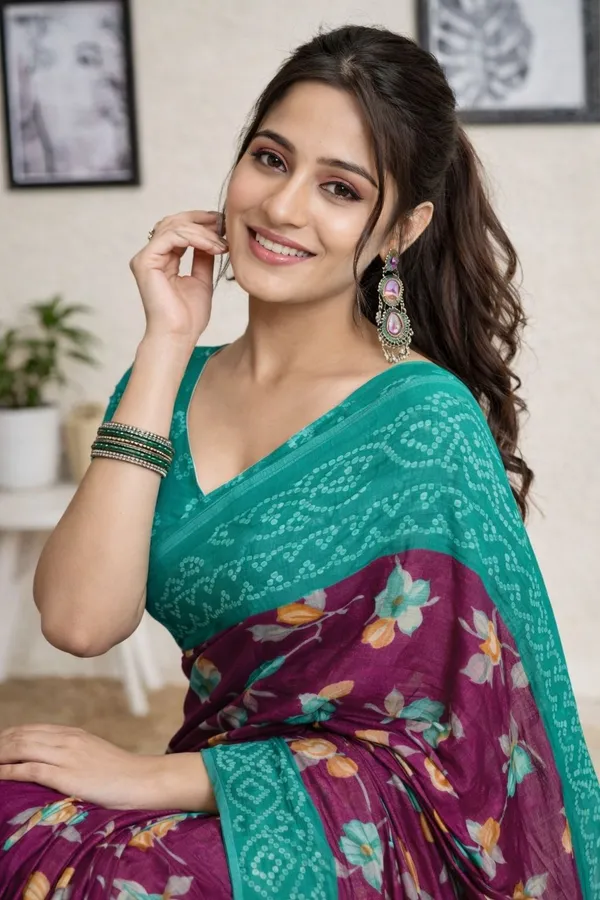 Leelavati_Printed_Floral_Print_Geometric_Print_Blocked_Printed_Ikkat_Pure_Cotton_Saree_Magenta