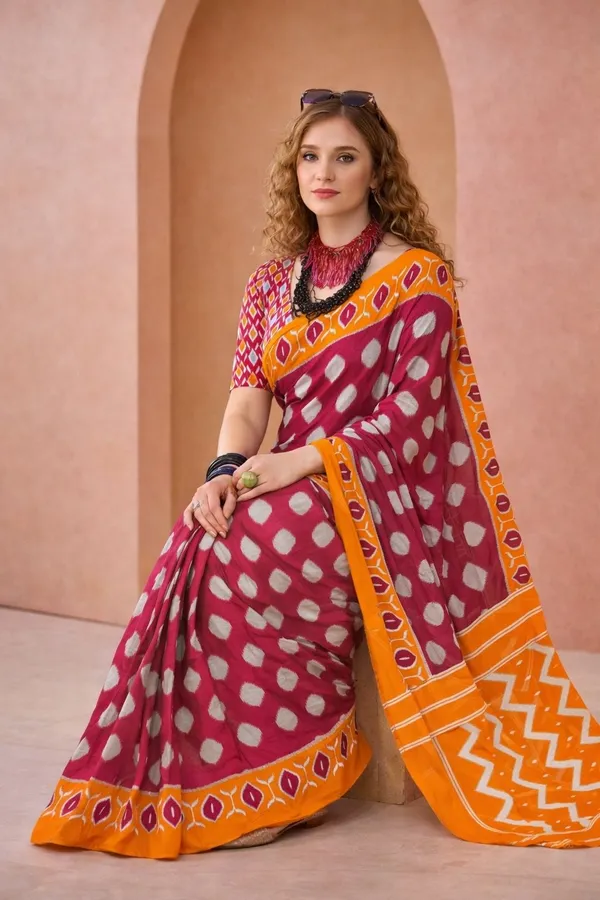 Leelavati_Blocked_Printed_Ikkat_Pure_Cotton_Saree_Pink