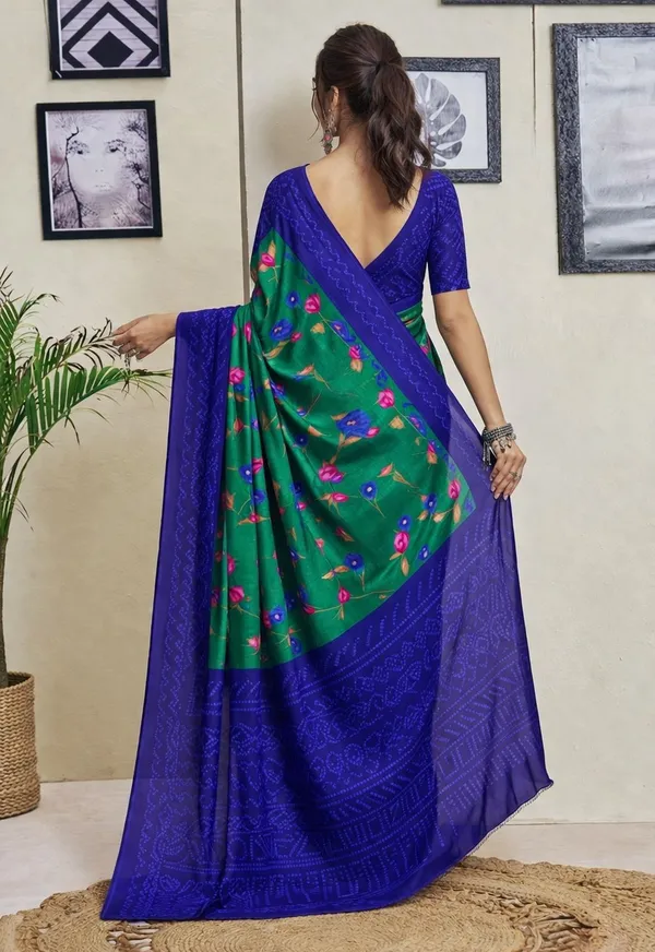 Leelavati_Printed_Floral_Print_Geometric_Print_Blocked_Printed_Ikkat_Pure_Cotton_Saree_Green