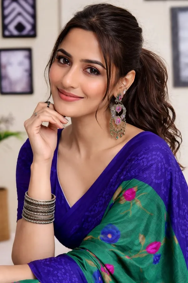 Leelavati_Printed_Floral_Print_Geometric_Print_Blocked_Printed_Ikkat_Pure_Cotton_Saree_Green