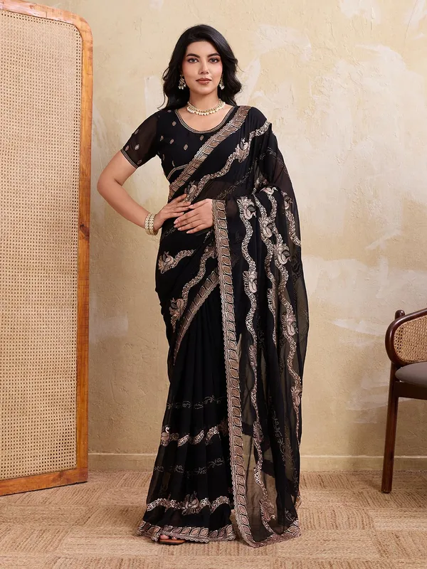 Leelavati_Embellished_Embroidered_Bollywood_Chiffon_Saree_Black
