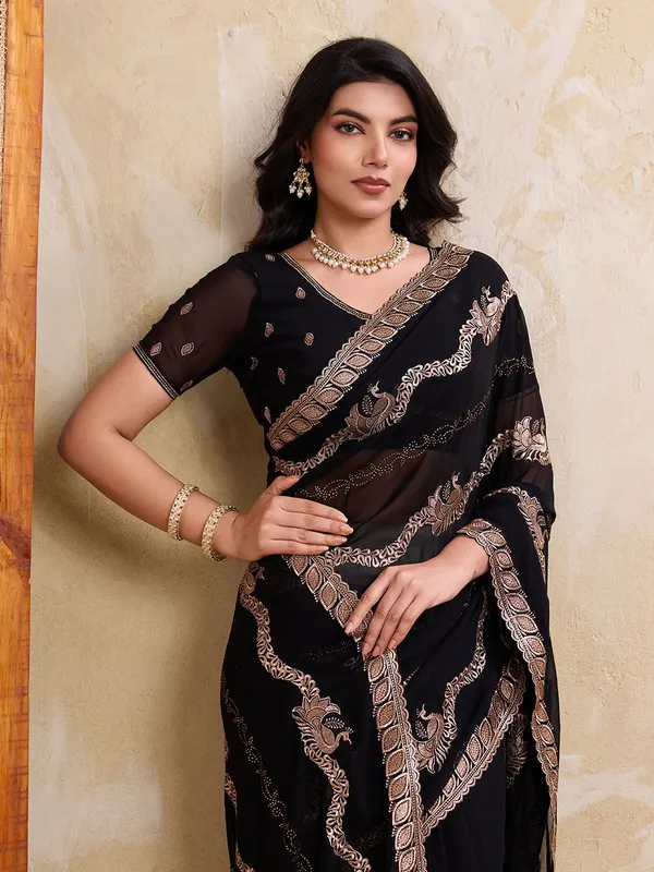 Leelavati_Embellished_Embroidered_Bollywood_Chiffon_Saree_Black