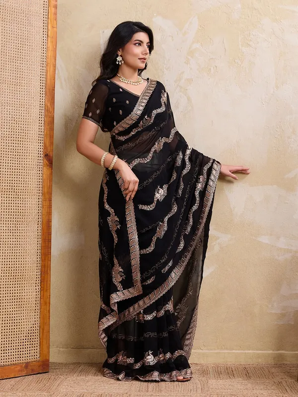 Leelavati_Embellished_Embroidered_Bollywood_Chiffon_Saree_Black