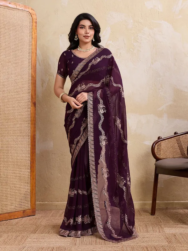 Leelavati_Embellished_Embroidered_Bollywood_Chiffon_Saree_Purple