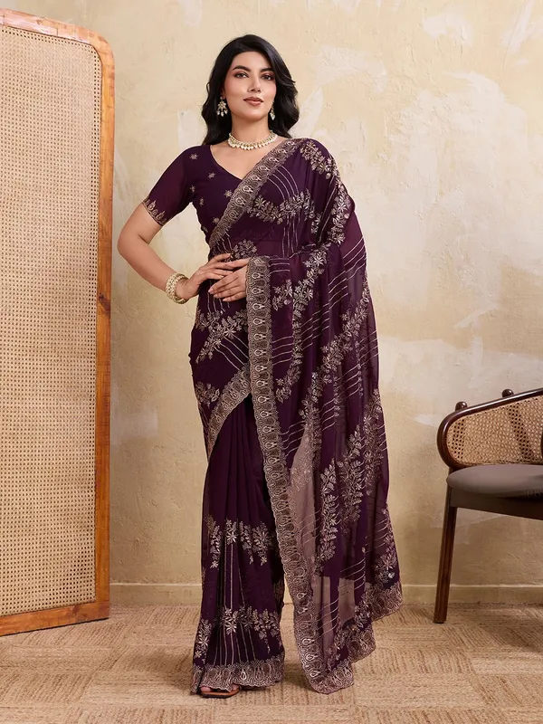 Leelavati_Embellished_Embroidered_Bollywood_Chiffon_Saree_Purple