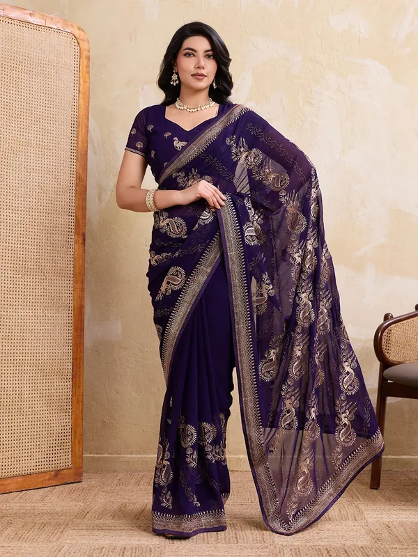 Leelavati_Embellished_Embroidered_Bollywood_Chiffon_Saree_Purple
