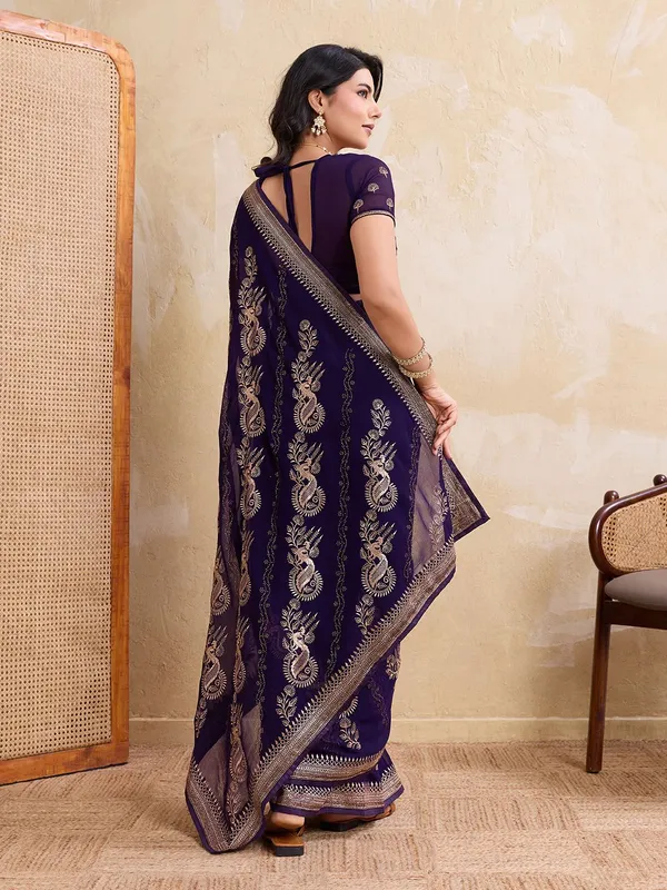 Leelavati_Embellished_Embroidered_Bollywood_Chiffon_Saree_Purple
