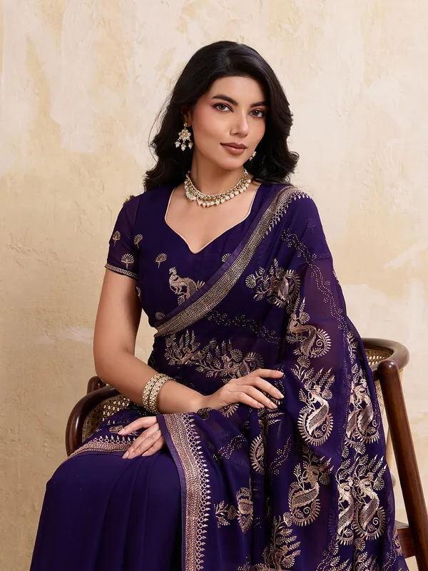 Leelavati_Embellished_Embroidered_Bollywood_Chiffon_Saree_Purple