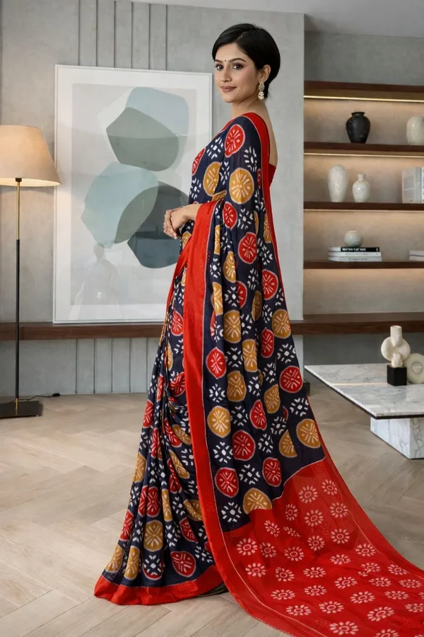 Leelavati_Printed_Floral_Print_Geometric_Print_Blocked_Printed_Ikkat_Pure_Cotton_Saree_Multicolor