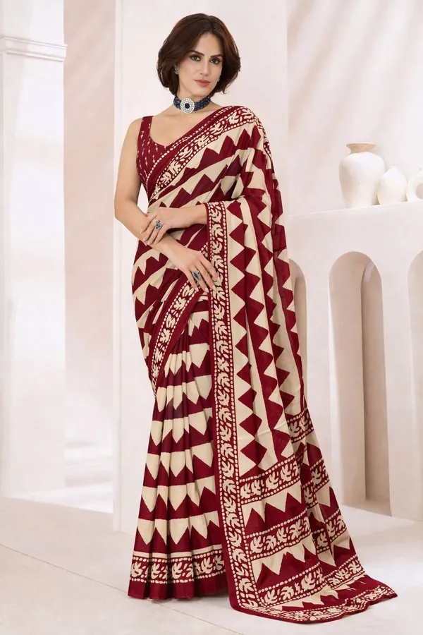 Leelavati_Printed_Ikkat_Pure_Cotton_Saree_Red_And_Beige