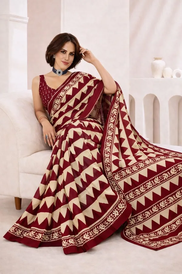 Leelavati_Printed_Ikkat_Pure_Cotton_Saree_Red_And_Beige