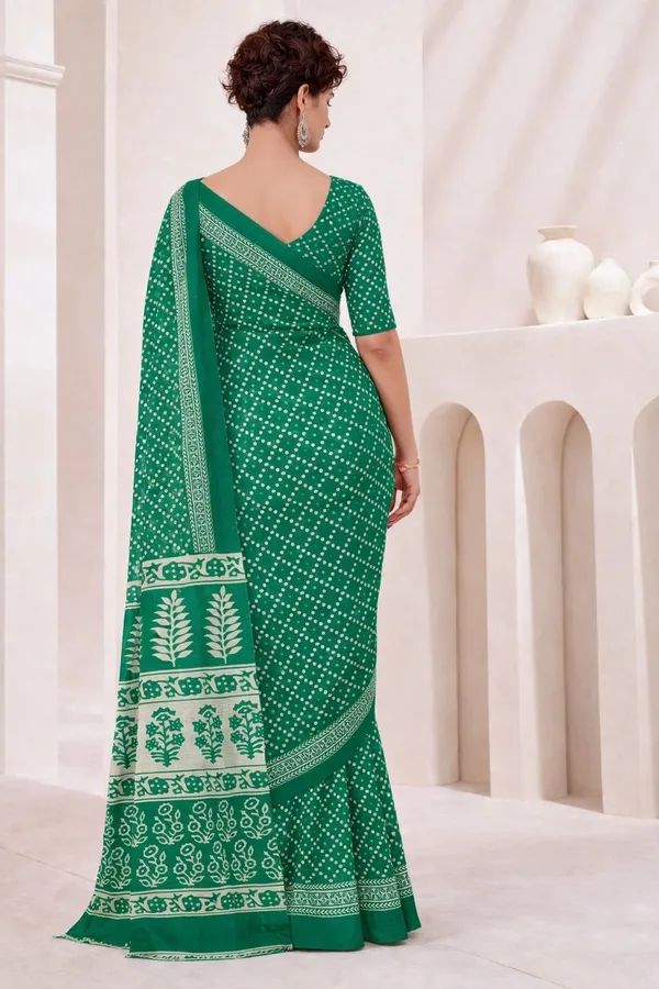 Leelavati_Printed_Floral_Print_Geometric_Print_Blocked_Printed_Ikkat_Pure_Cotton_Saree_Green