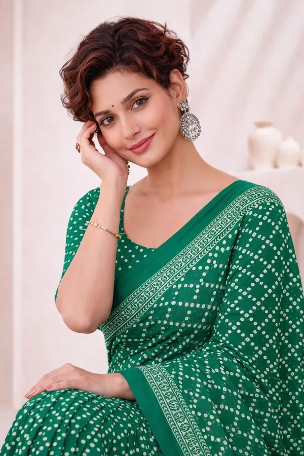 Leelavati_Printed_Floral_Print_Geometric_Print_Blocked_Printed_Ikkat_Pure_Cotton_Saree_Green