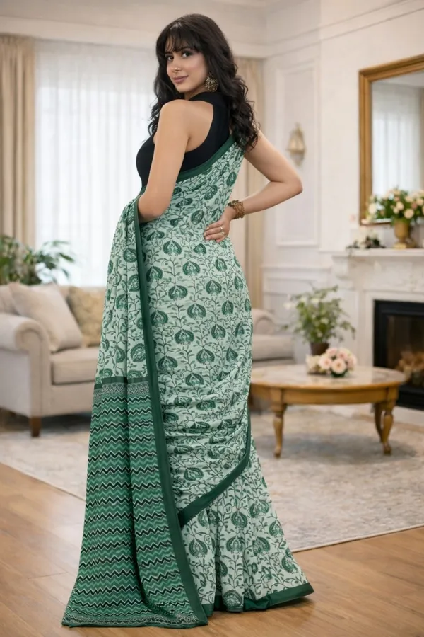 Leelavati_Printed_Ikkat_Pure_Cotton_Saree_Green