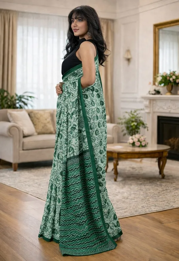 Leelavati_Printed_Ikkat_Pure_Cotton_Saree_Green