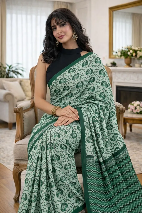 Leelavati_Printed_Ikkat_Pure_Cotton_Saree_Green