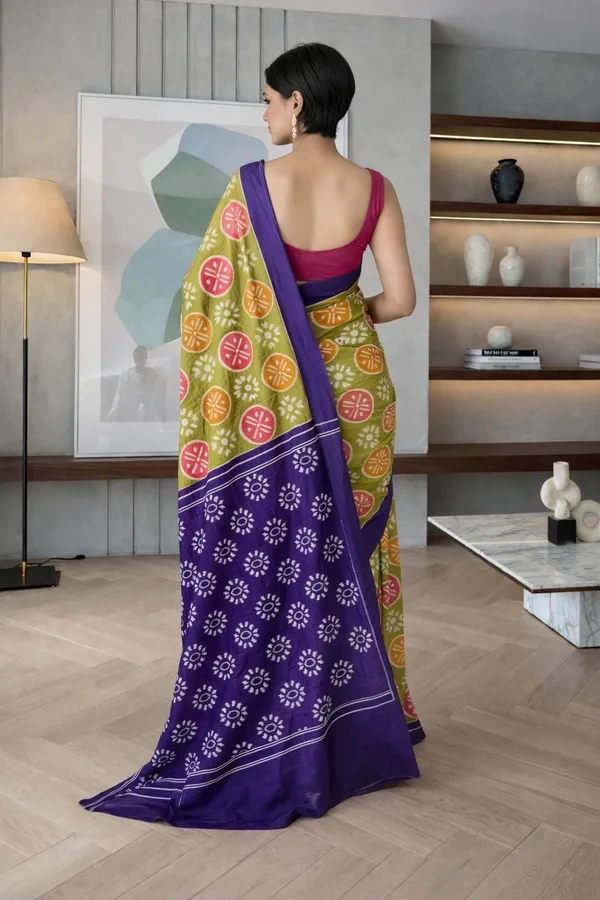 Leelavati_Printed_Floral_Print_Geometric_Print_Blocked_Printed_Ikkat_Pure_Cotton_Saree_Multicolor