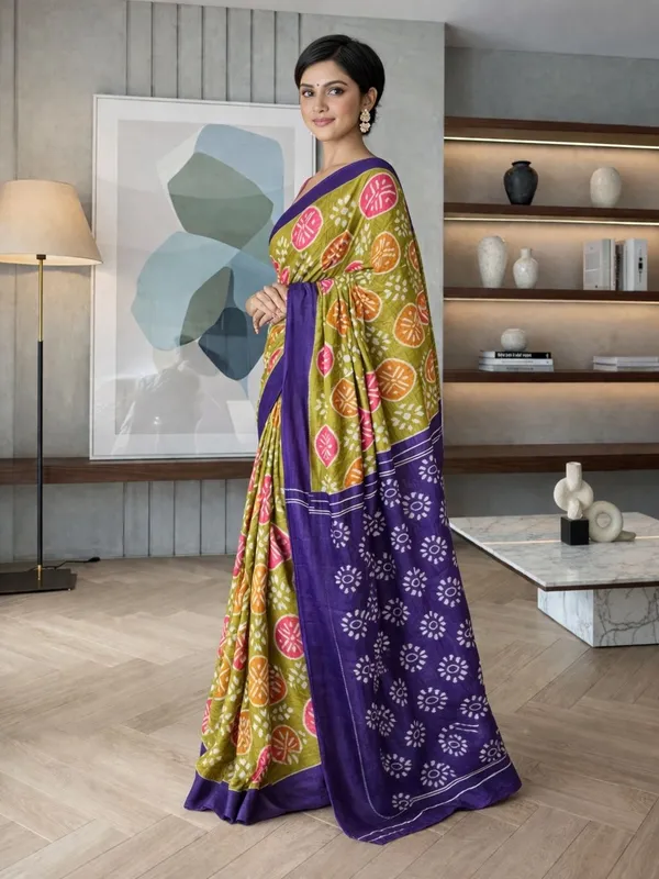 Leelavati_Printed_Floral_Print_Geometric_Print_Blocked_Printed_Ikkat_Pure_Cotton_Saree_Multicolor