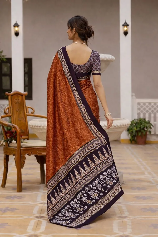 Leelavati_Printed_Floral_Print_Geometric_Print_Blocked_Printed_Ikkat_Pure_Cotton_Saree_Orange