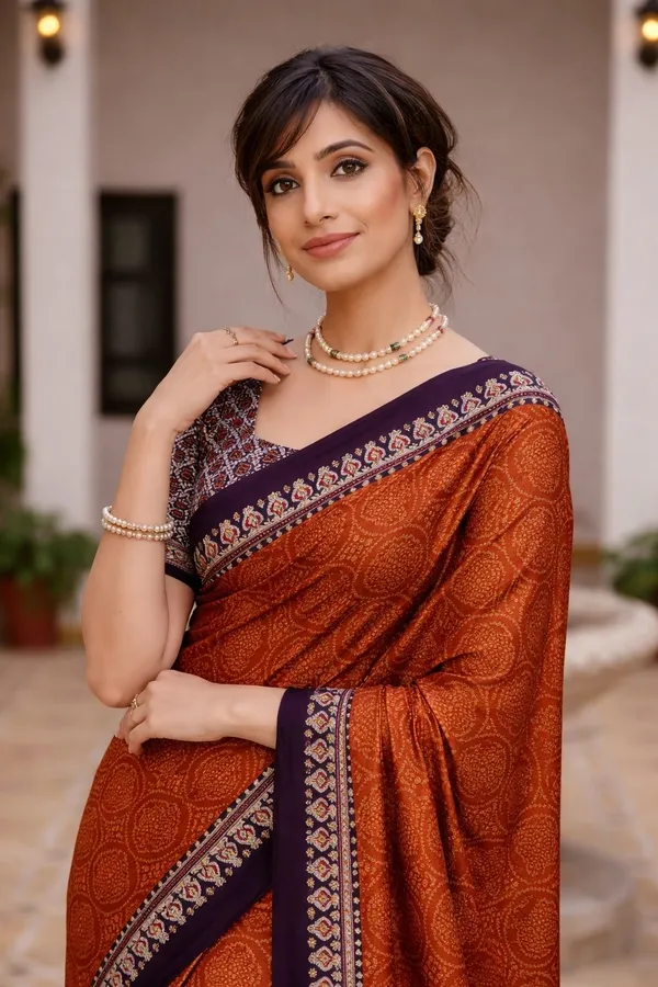 Leelavati_Printed_Floral_Print_Geometric_Print_Blocked_Printed_Ikkat_Pure_Cotton_Saree_Orange