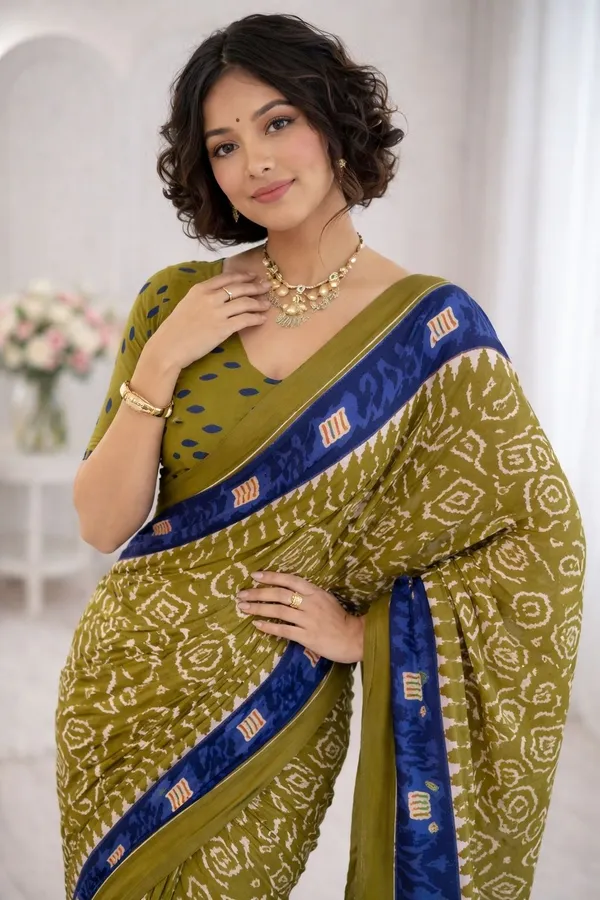 Leelavati_Printed_Floral_Print_Geometric_Print_Blocked_Printed_Ikkat_Pure_Cotton_Saree_Light_Green