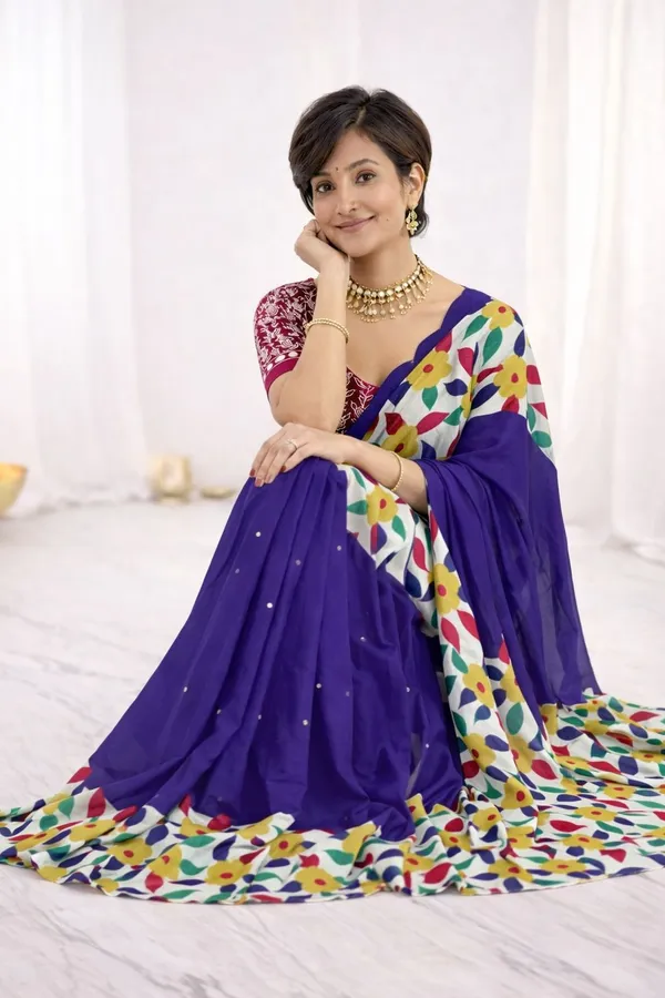 Leelavati_Printed_Floral_Print_Geometric_Print_Blocked_Printed_Ikkat_Pure_Cotton_Saree_Blue