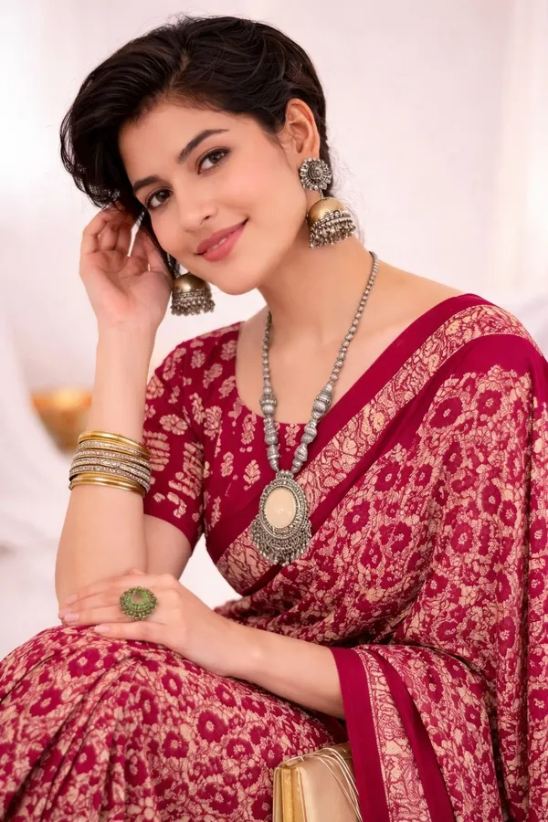 Leelavati_Printed_Floral_Print_Geometric_Print_Blocked_Printed_Ikkat_Pure_Cotton_Saree_Pink