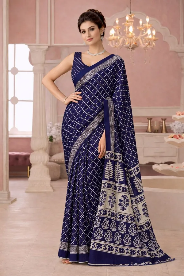 Leelavati_Printed_Floral_Print_Geometric_Print_Blocked_Printed_Ikkat_Pure_Cotton_Saree_Blue