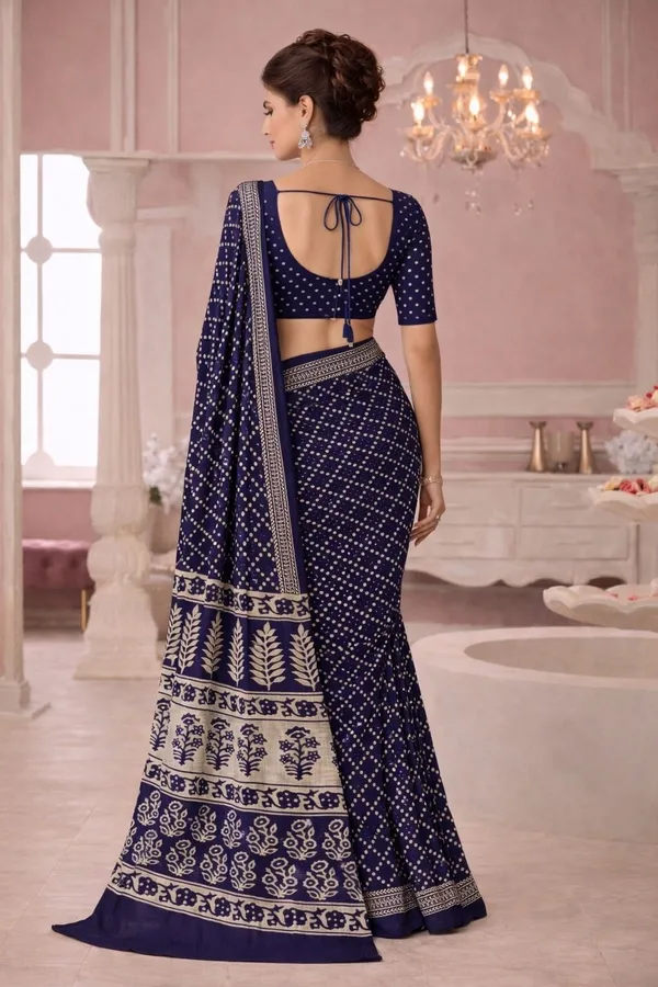 Leelavati_Printed_Floral_Print_Geometric_Print_Blocked_Printed_Ikkat_Pure_Cotton_Saree_Blue
