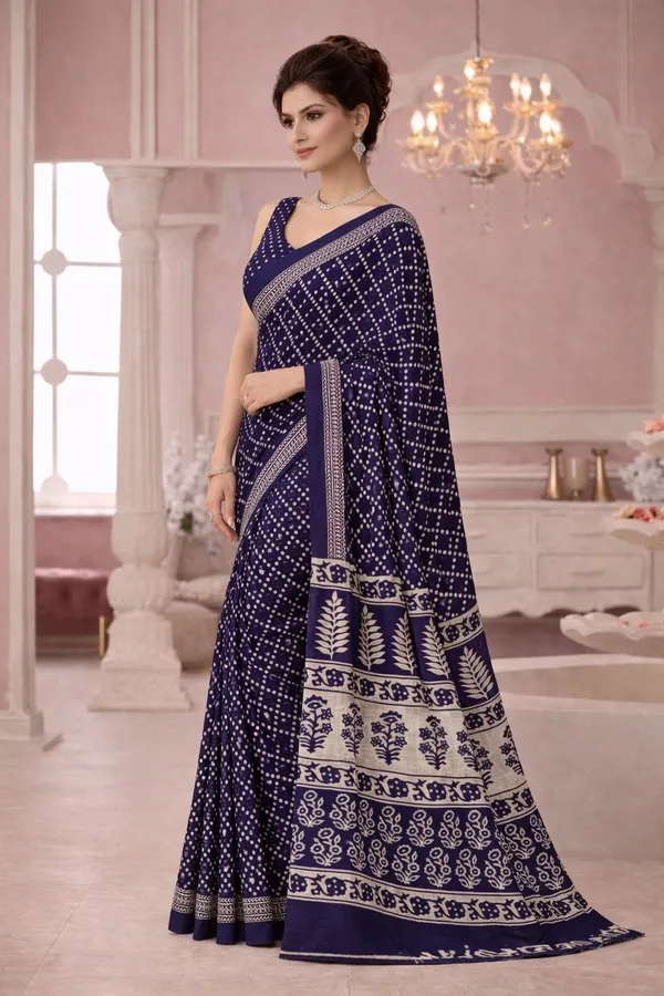Leelavati_Printed_Floral_Print_Geometric_Print_Blocked_Printed_Ikkat_Pure_Cotton_Saree_Blue