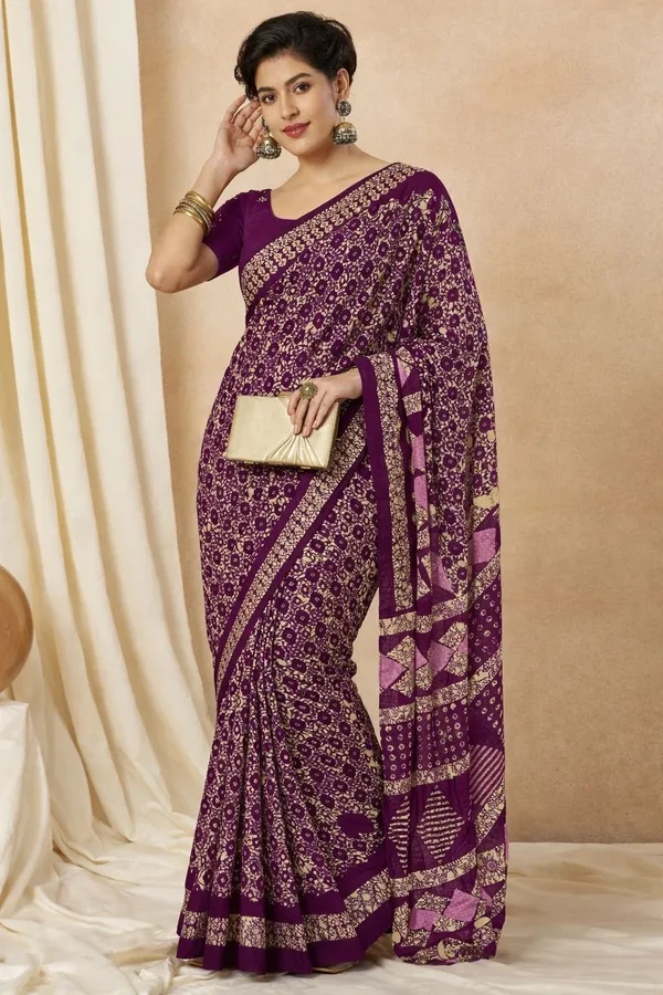 Leelavati_Printed_Floral_Print_Geometric_Print_Blocked_Printed_Ikkat_Pure_Cotton_Saree_Purple